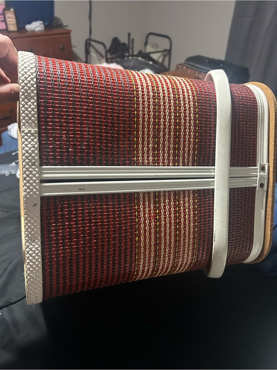 Handbags - Woven Straw Picnic Tote Bag in Red with White Trim